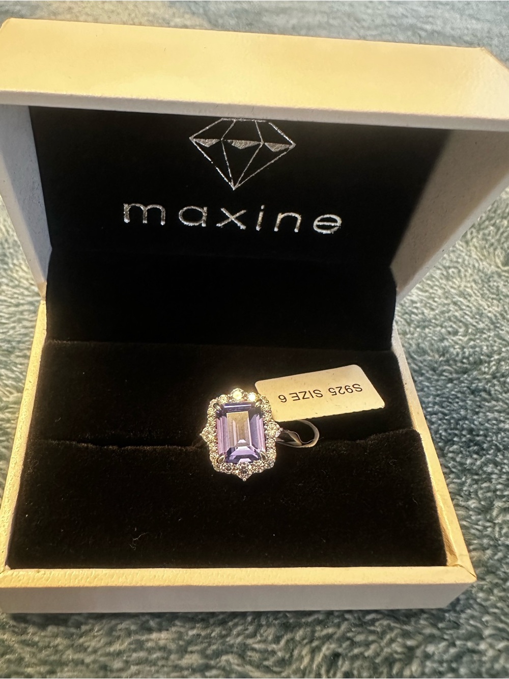 Maxine Purple Emerald-Cut Halo Ring